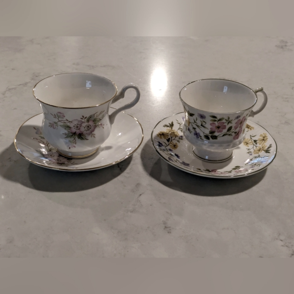 Set of 2 Porcelain Teacups and Saucers. New